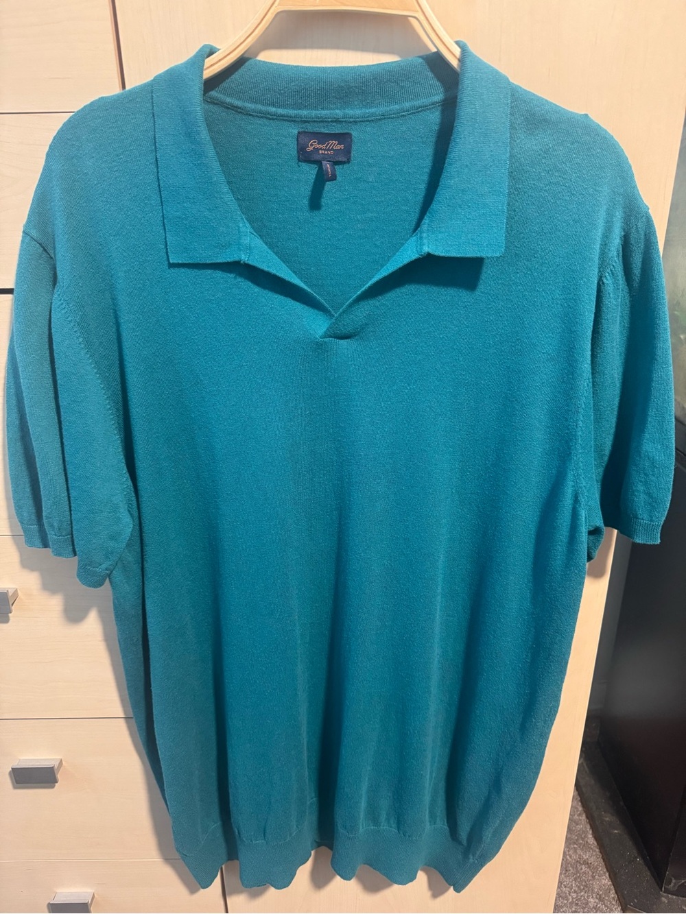 Good Man Teal Short-Sleeve Polo Sweater Cotton Linen Blend
